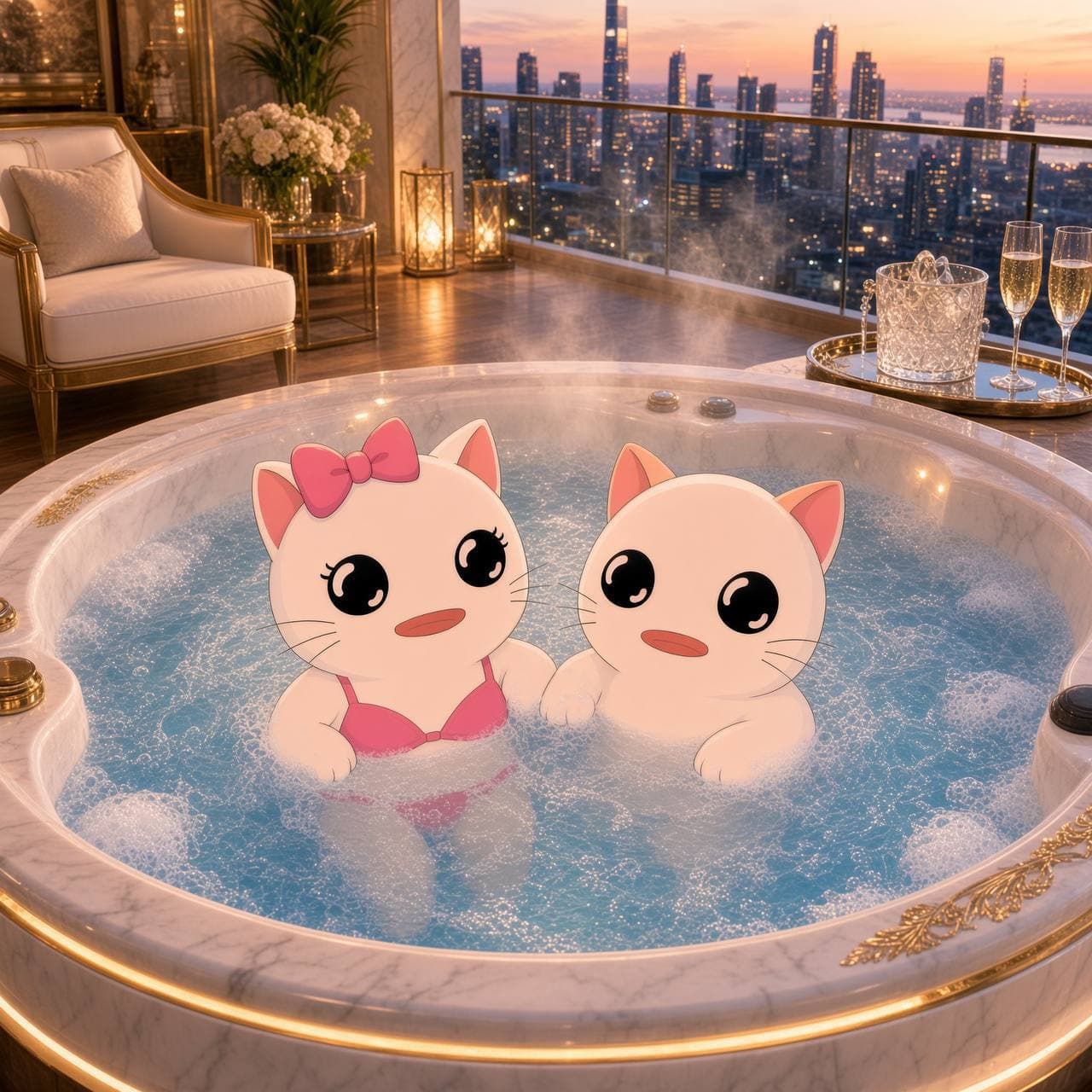 PoolsCat in VIP penthouse jacuzzi