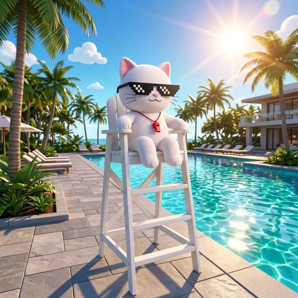 PoolsCat on Lifeguard Chair monitoring the liquidity pool
